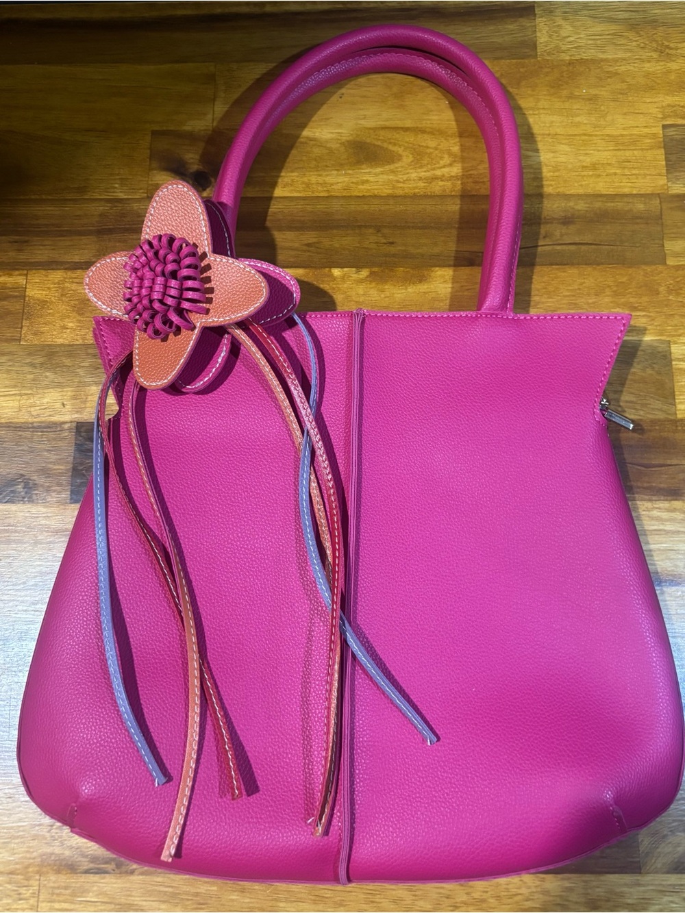 Bright Pink Floral-Accent Women's Tote Bag